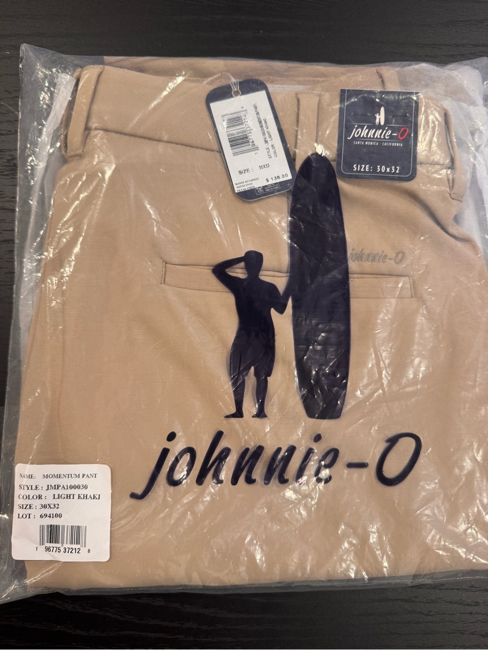 Johnnie-O Momentum Pant Men's 30x32 Light Khaki NWT New With Tags Golf Chino